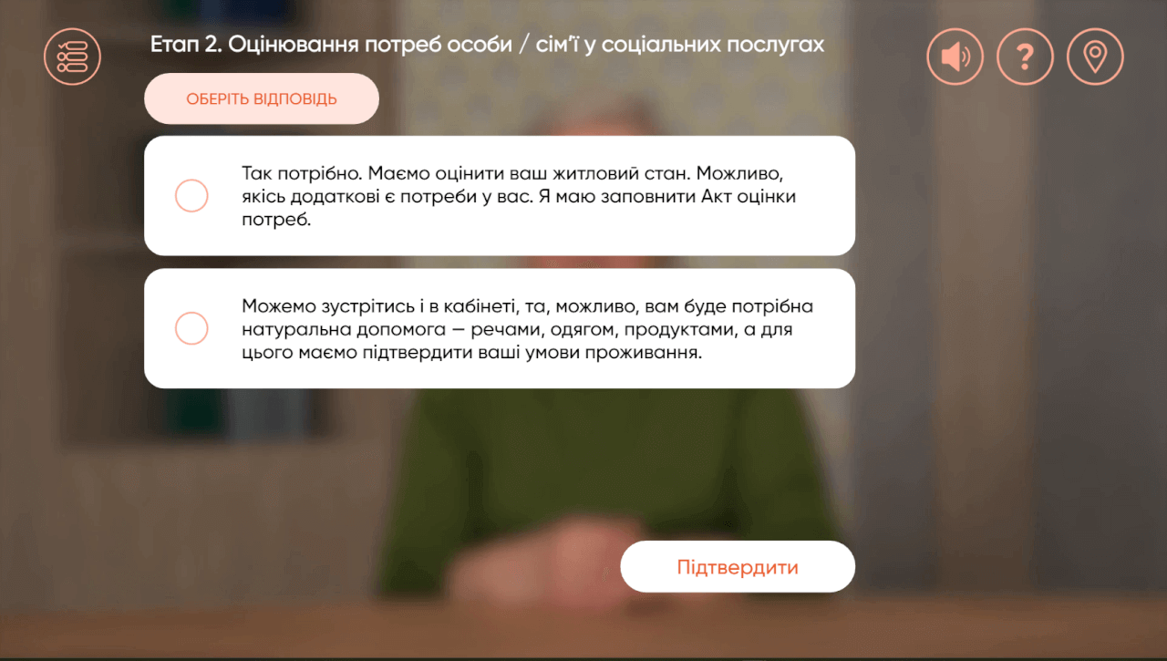 Screenshot of UNFPA – Video course showing the answer options