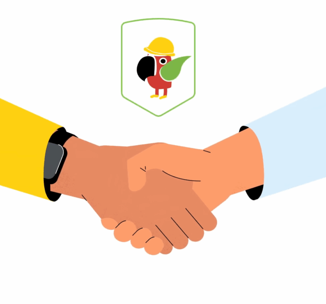 Image from Parrot Surety showing a handshake and a Parrot over it