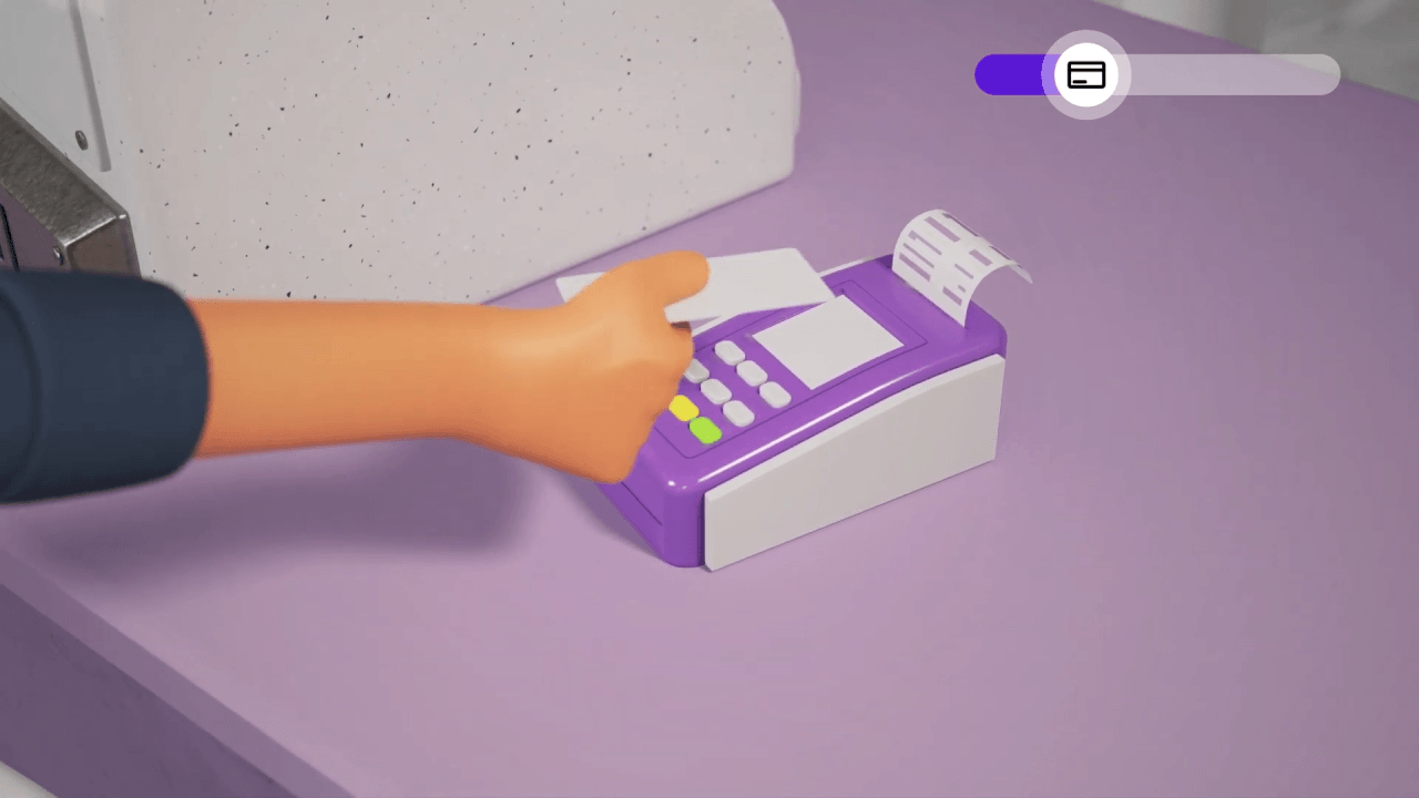 Image showing 3D video for iPaper featuring a contactless card payment at a checkout terminal during an in-store shopping experience